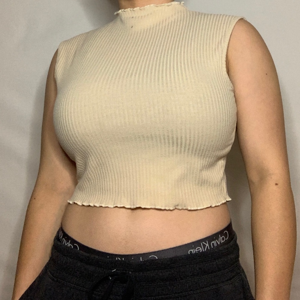 Large (L) Beige Crop Top